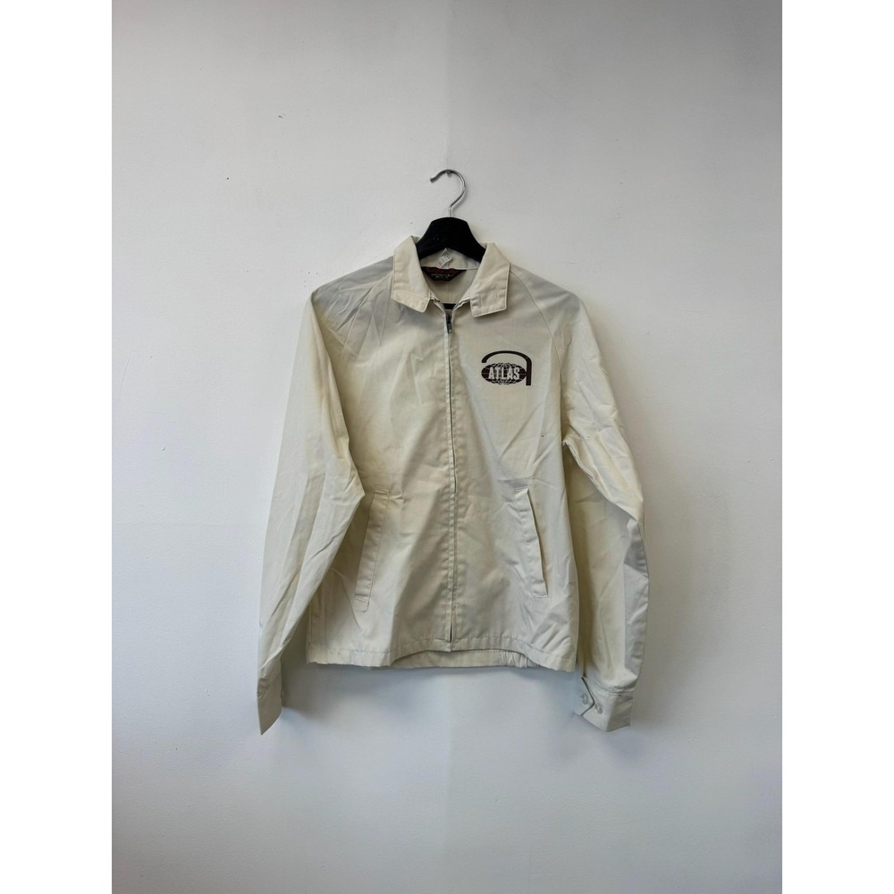 Vintage Pla-Jac‎ Dunbrooke Jacket Mens Small Beige Atlas Logo Harrington 80s